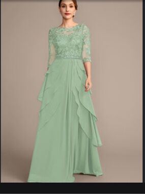 NWOT JJs House Sage Green Lace Bodice Long Sleeve Evening Gown